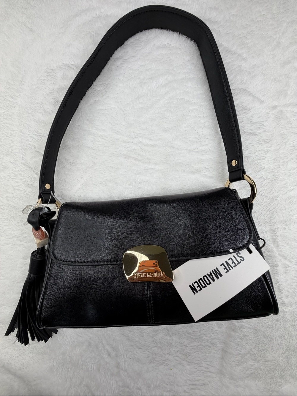 Steve Madden Black Leather Shoulder Bag with Gold Hardware
